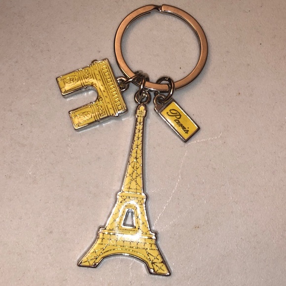 Paris Keychain Eiffel Tower Arc de Triomphe Bag Charm Yellow 🥐 - Picture 3 of 4